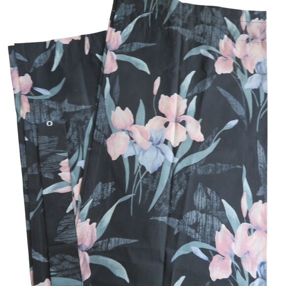 Vintage Floral Black Pink Iris Curtain Panels Pair of 2 w/Tiebacks Made In USA - Picture 1 of 12